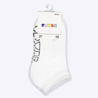 Trybe Socks Ankle Socks 3 Pack Kids White Unisex Size 13-3