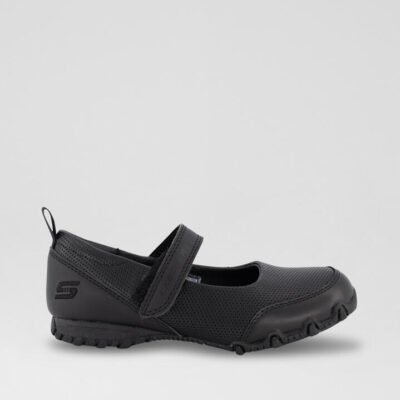 Biker A P Junior Black Leather Flat Shoes