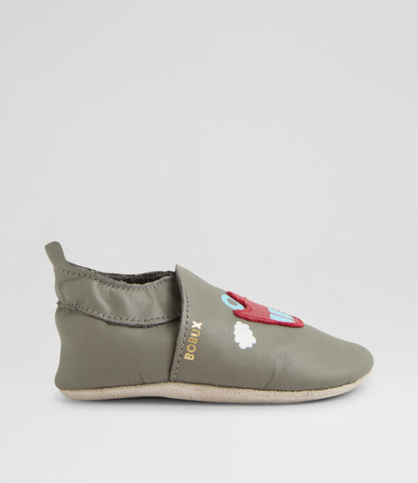 Ss Car Infant Grey Leather Flat Shoes