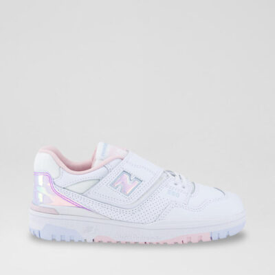 550 Junior White Pink Metallic Leather Sneakers