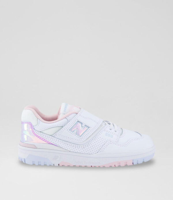 550 Junior White Pink Metallic Leather Sneakers