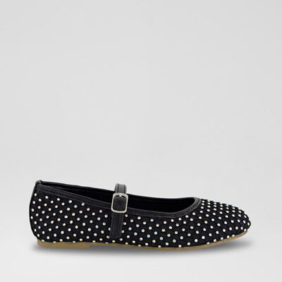 Ballet Flat Diamante Junior Black Pu Flat Shoes