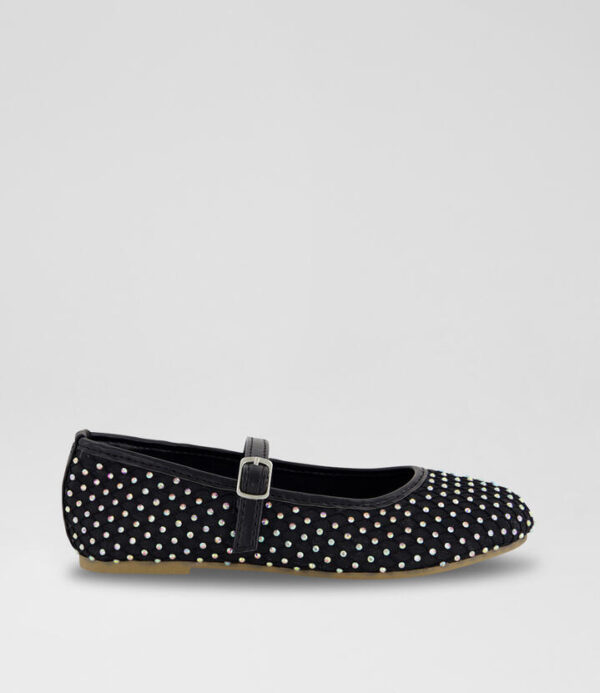 Ballet Flat Diamante Junior Black Pu Flat Shoes
