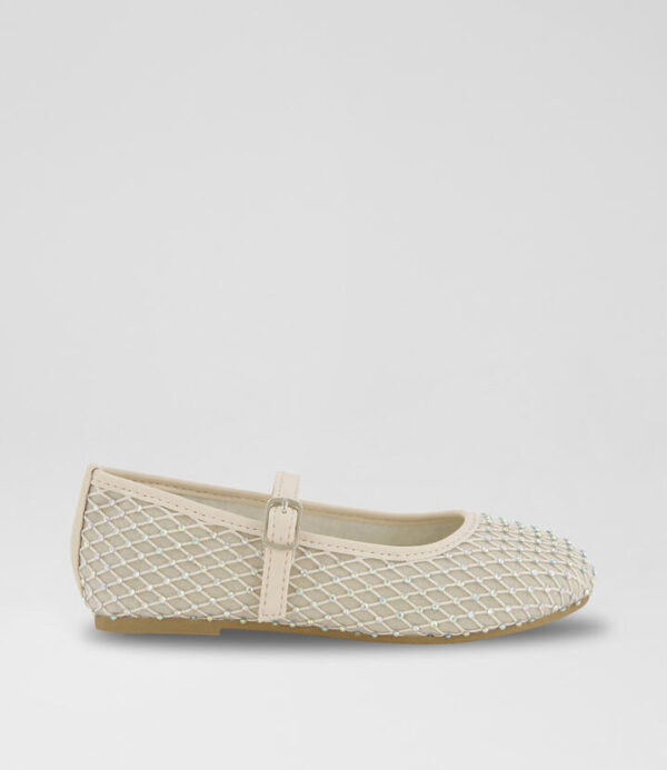 Ballet Flat Diamante Junior Off White Pu Flat Shoes