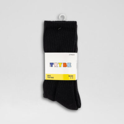 3 Pack Crew Black Cotton Socks