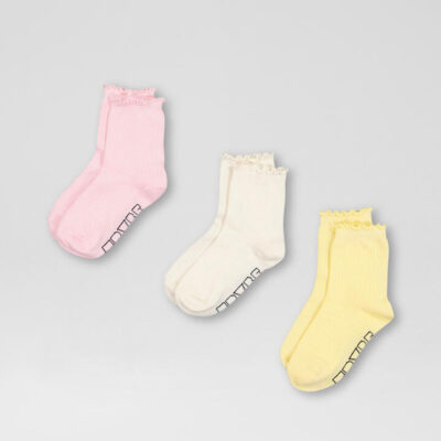 Frill Pink Off White Yellow Cotton Socks