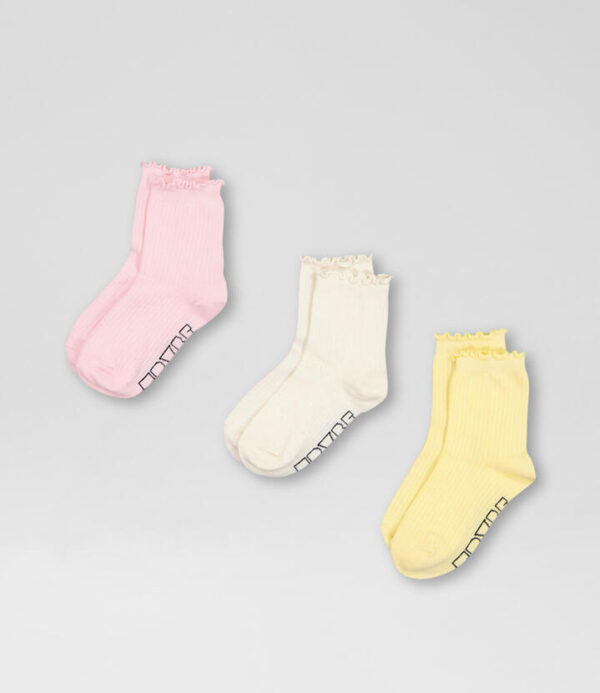 Frill Pink Off White Yellow Cotton Socks