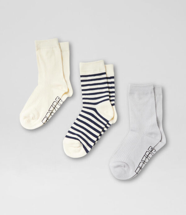 Half Crew Stripe 3 Pack White Navy Grey Cotton Socks