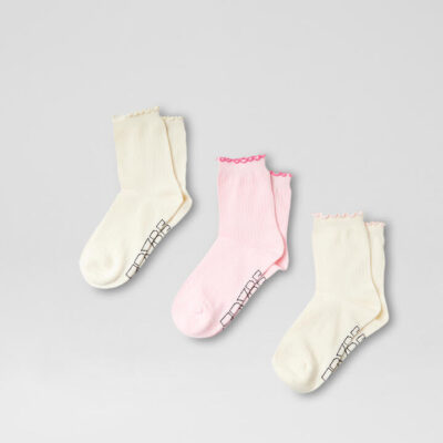 Frill 3 Pack White Pink Cotton Socks
