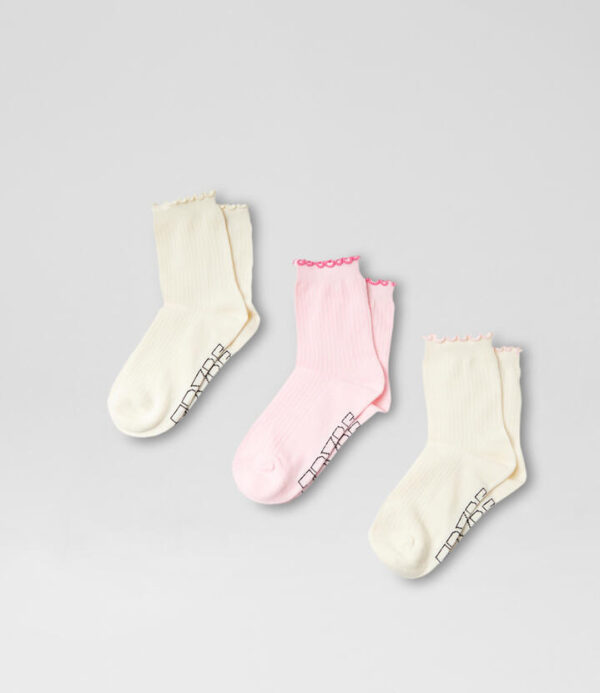 Frill 3 Pack White Pink Cotton Socks