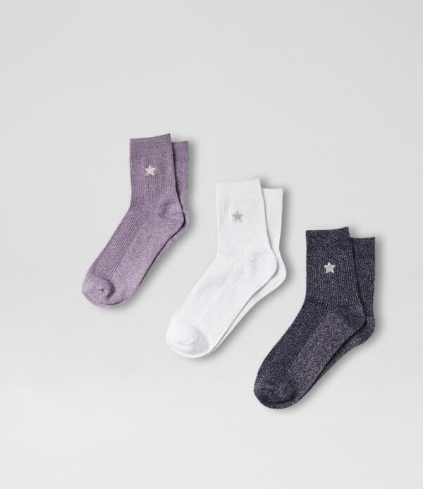 Half Crew Glitter 3 Pack Purple Silver Navy Cotton Socks