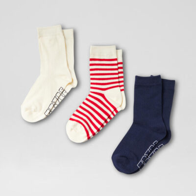 Half Crew Stripe 3 Pack White Red Navy Cotton Socks
