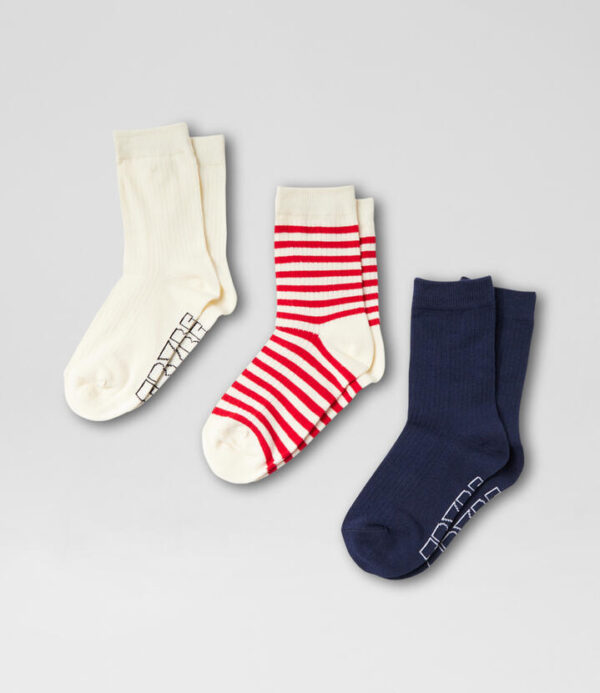 Half Crew Stripe 3 Pack White Red Navy Cotton Socks