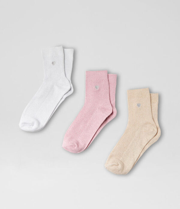 Half Crew Glitter 3 Pack Pink Tan Silver Cotton Socks