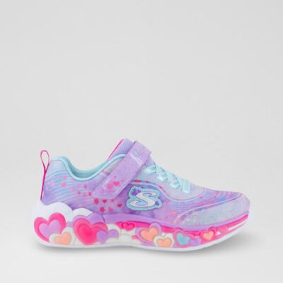Heart Lights Junior Pink Rainbow Canvas Fabric Sneakers