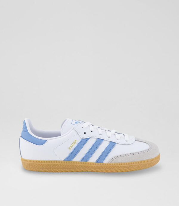 Samba Junior White Blue Leather Sneakers
