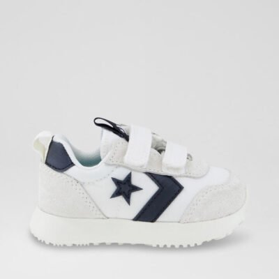 Omega Trainer Easy On Toddler White Black Fabric Sneakers