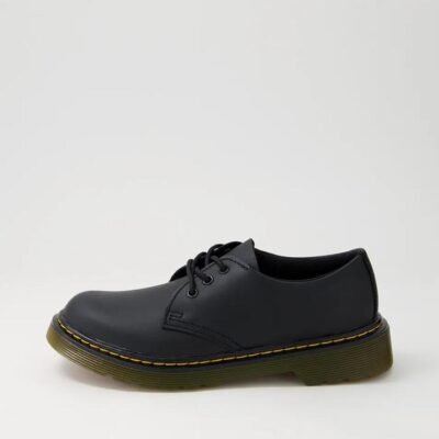 1461 Junior Black Leather Lace Up Flats