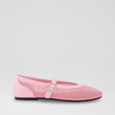 Evie Junior Rose Bloom Mesh Leather Flat Shoes