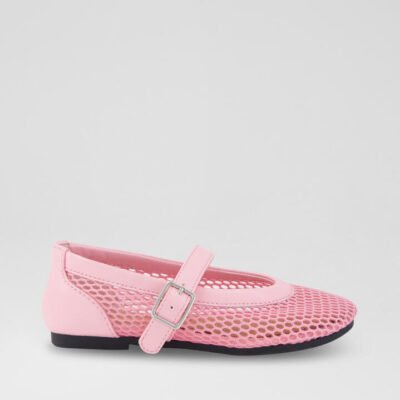 Evie Toddler Rose Bloom Mesh Leather Flat Shoes